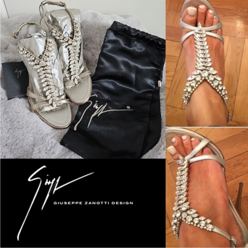 💎✨ RARE Gorgeous Giuseppe Zanotti Taupe Metallic Bejeweled Crystal Sandals - Picture 4 of 14